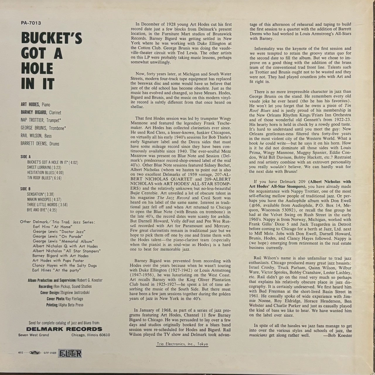 Barney Bigard, Art Hodes All Star Stompers -  Bucket’s Got a Hole in it (LP)